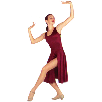 Slit Skirt-Lycra Dance Dress Style #: OSD-003. Sleeveless Dance Dress. Scoop front and back. Skirt with a long thigh slit. Top front lined. Dress Has An Attached Brief.

<li></li> Non stock item. Please allow 2 weeks for shipping. Please call us if you are placing a rush order or need by a specific date.