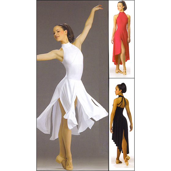 Multi Panel Dance Dress Style #: OSD-0216. Halter style, back neck clasp, double back strap, insert open panels cascade skirt, top front lined. Dress Has An Attached Brief.

<li> Please allow two weeks for shipping. If unable to wait two weeks please call to check availablity.<br>
<li> Can be made in other colors. Call to inquire about fabric/color availabilties.<br>