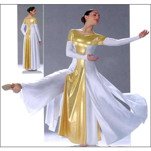 "Ceremonial" Jumpsuit / Dress Style #: 0235/ OSD-124A. Matte Lycra empire jumpsuit with palazzo styled pant leg and an open seam skirt. The dress has a matching front and back foil lycra panel and bodice. Pant leg is extra long and may be cut to desired length. Top is front lined.
<li> Non-stock item. Allow two weeks for shipping. If unable to wait two weeks please call to check availablity.<br>
<li> Other color combinations can be made. call to enquire about fabric/color availabilties.<br>