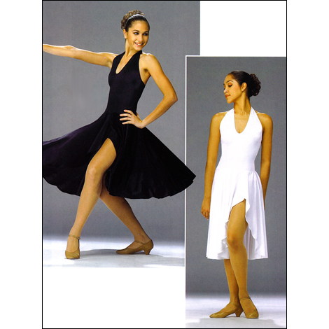 Halter/Slit Leg Lycra Dance Dress Style #: OSD-0265. Halter style dress with back neck clasp.Lycra cascade circle skirt with leg slit.Top front lined. Dress Has An Attached Brief. 
** Limited Stock Item. Please Allow  2 Weeks For Shipping. If A Rush Order Please Call To Verify Stock.