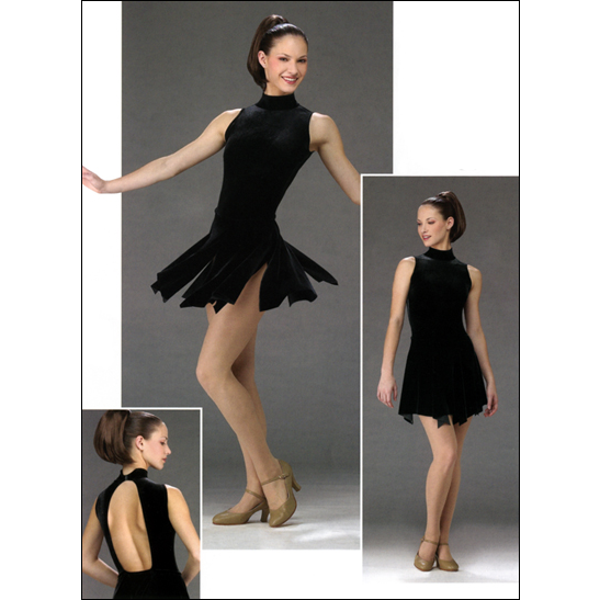 NYLON / LYCRA  DANCE DRESS Style #: OSD-0405. Sleeveless, turtle neck with back clasp, open low back, inset point skirt. Dress Has An Attached Brief.

<li> Non-stock item. Allow two weeks for shipping. If unable to wait two weeks please call to check availablity.<br>
<li> Can also be made in other colors. Call to enquire about other fabric and color availabilties. Additional charges my apply.<br>