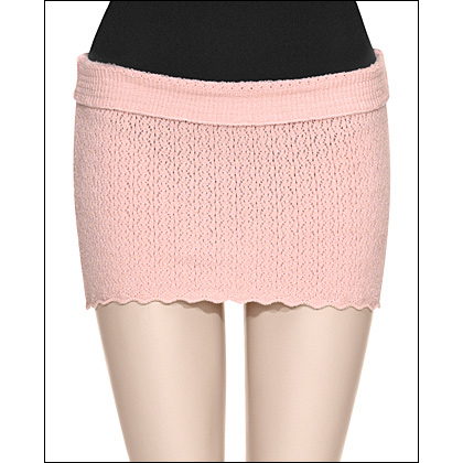 Womens' Pointelle Warmups-Pull-On Knit Skirt Style #: 1095. A modern take on the classic warm up skirt. In pointelle fabric with a deep roll-top waist band and lettuce-edge hem, this warm up skirt is flattering, soft and warms the body.

