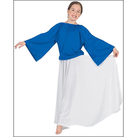 Child -Angel Blouse Style #: 13730C. Child Angel Sleeve Blouse. Stretch elastic neckline.Waist length.(skirt sold separatley).