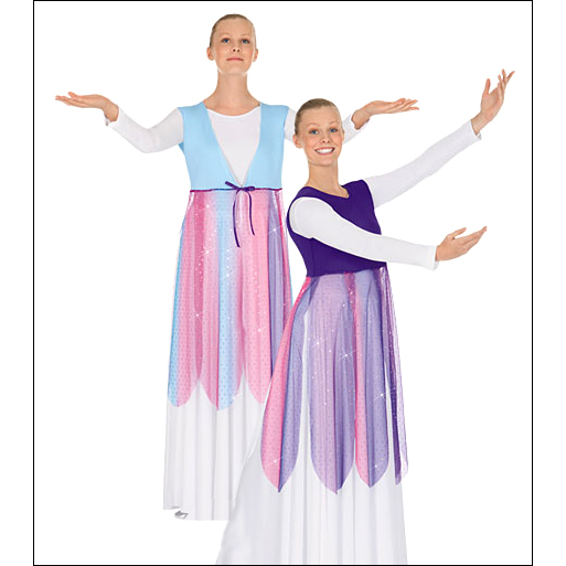 Polyester Metallic Tulle Tunic Style #: Euro-13816. Polyester Metallic Tulle Tunic. Add sparkle and color to your Liturgical outfit. Shown in picture over Dress # 512- sold seperately.
<li> Limited stock item. Allow two weeks for shipping. If unable to wait two weeks please call to check availablity.<br>