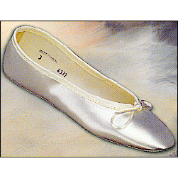 White Dyable Satin Ballet Style #: 1521. Fully lined, full Suade sole, slight heel lift .white dyable satin.Ideal for weddings or brides maids.