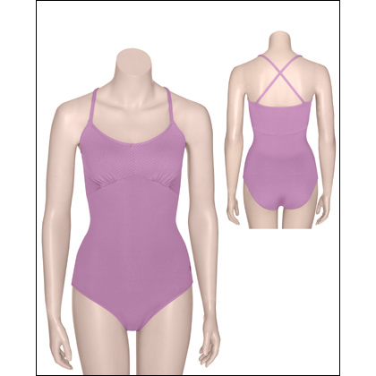 Women's NYC Ballet Pointelle Mesh Shirred Camisole Style #: 1568. Our stylish shirred camisole leotard mixes smooth lines with great looking pointelle panels and features a front lining to the pretty shirred empire seam plus a criss-cross back. Crafted in a sleek, smooth Meryl® nylon and Lycra® blend for a marvelous fit. Part of our exclusive New York City Ballet collection with coordinating embroidered NYCB logo at the hip.
