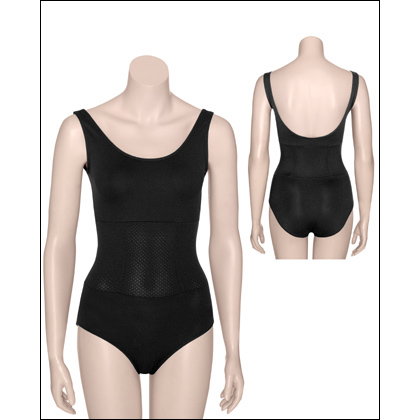 Women's NYC Ballet Pointelle Mesh Tank Leotard Style #: 1571. Our smartly styled tank leotard mixes smooth lines with a great looking pointelle midsection and features a corset waist detail, low-cut legline for maximum coverage, and front lining to seam. Crafted in a sleek, smooth Meryl® nylon and Lycra® blend for an excellent fit. Part of our exclusive New York City Ballet collection with coordinating embroidered NYCB logo at the hip.

