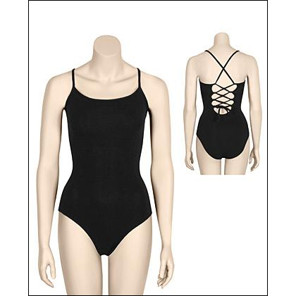 Womens Cotton Lycra ® Lace Back Camisole Leotard Style #: 2001. Produced in comfortable cotton and Lycra® spandex fabric, this lace back camisole leotard is a show stopper. This leotard has a shelf bra for added support.Comfortable shelf bra. Made in USA and Imported.