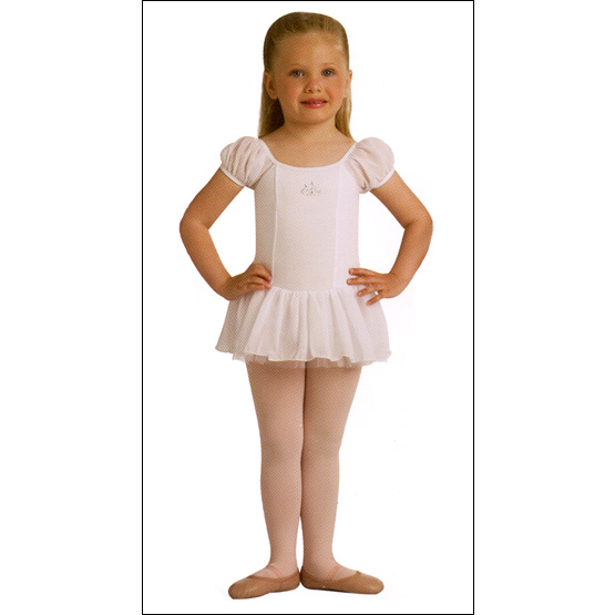 Skirted Princess Seamed Leotard Style #: 2007. Skirted princess seamed leotard has puff chiffon sleeves and skirt in a matching color. Skirt has a soft nylon tulle under layer. Features a rhinestone heart neck trim.