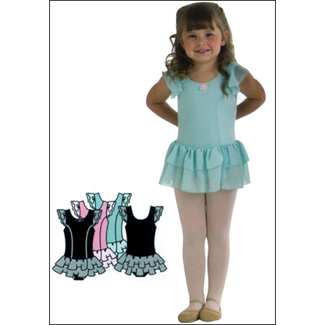 Princess Front Seamed 2 Tier Flutter Sleeve Style #: 2014. Princess front seamed two tir flutter sleeve leotard has a two tier ruffle skirt and sleeves.