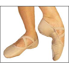 Leather -Split-Sole Ballet Slippers Style #: 2027. Capezio®’s leather "Juliet" split-sole ballet slipper features a sculpted arch construction with no center seam, contoured suede sole patches, moisture-absorbent, antimicrobal brushed cotton sock lining, and drawstring. Elastic included.