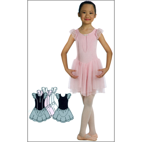 Princess Seamed Skirted Leotard Style #: 2071. Princess seamed skirted leotard has double layer chifoon flutter sleeves and full tiered long skirt.