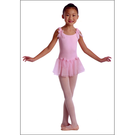 Microfiber Camisole Leotard With Attached Skirt Style #: 2162. Microfiber camisole leotard has a double layer attached chiffon skirt, covered elastic shoulder straps and features five detachable chiffon shoulder and skirt bows.