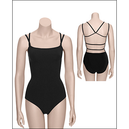 Double strap Camisole Leotard Style #: 2581. Double strap cami front meets triple strap back. Front shelf bra for added support

