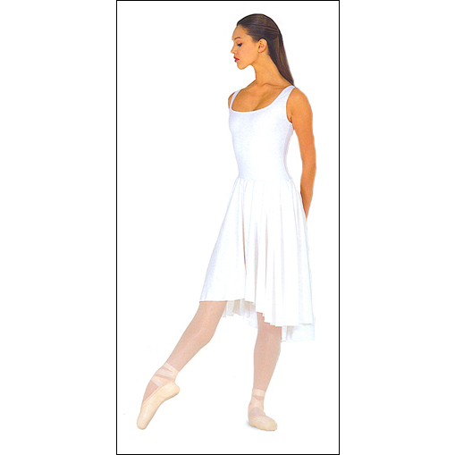 Classical Tank Dress Style #: OSD-303. Sleevless Lycra Leotard with attached cascade skirt. Elegant wide scoop neck. Full front lining. 
*** Limited stock item, please allow two weeks for shipping. If placing a rush order please call to check availability ***