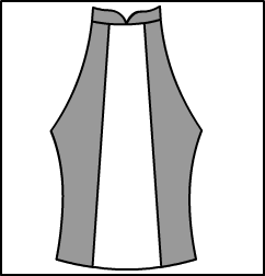 Mandarin Collar Sleeveless Top Style #: 3302-8302. Mandarin Collar Two Tone Top.Your Fabric/Color Choice With Black Sides. ***Non-stock item.  Allow two(2) weeks for shipping; final sale.***