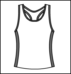 Racer Back Tank Top w/ Double Piping Style #: 3306-8306. Racer Back ,Tank Top, with Black Side inserts And Black Trim to coordinate with your fabric/color choice.