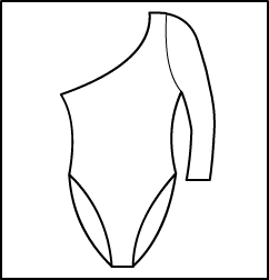 One Shoulder Long Sleeve Leotard Style #: 3407-8407. One Shoulder Long Sleeve Leotard.  ***NON-STOCK ITEM.  ALLOW TWO (2) WEEKS FOR SHIPPING; FINAL SALE.***
