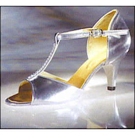Freed Of London Open Toe T. Strap Sandal Style #: 3672. Open Toe T-strap Sandal with Diamond like studs on  strap.
2.5" slim heel. Suade soles.