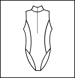 Zip Front Mock Neck Princess Leotard W Contrast Bi Style #: 368BND. Zip Front Mock Neck Princess Leotard With Black Contrast Binding.***NON-STOCK ITEM.  ALLOW TWO (2) WEEKS FOR SHIPPING; FINAL SALE.***
