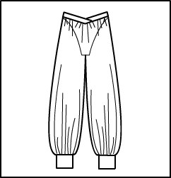 V-Front Harem Pant Style #: 3750-8750. v-waist Harem Pants. long side slits down both sides of pant. Attached brief.