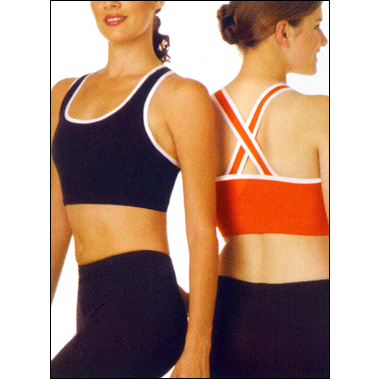 Criss-Cross Back Bra Top  With Contrast Trim Style #: 380. Criss-cross back features contrast binding and a Qwik-Wik front lining.