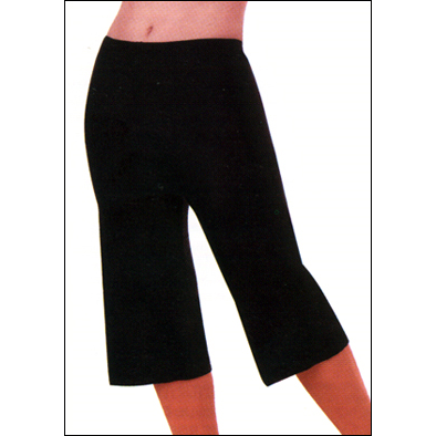 Medium-Lowrise Crop Pant Style #: 411. Medium-Low rise crop pants.Over the knee length. Roomy around the knees. Heavy weight shiny spandex fabric. Elastic waist.