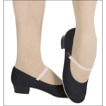 “Academy” Character Shoe Style #: 456. Capezio®'s "Academy" character shoe features a brushed canvas upper and a suede sole. Other features include a pink elastic with snap closure and a 1 ½" heel.