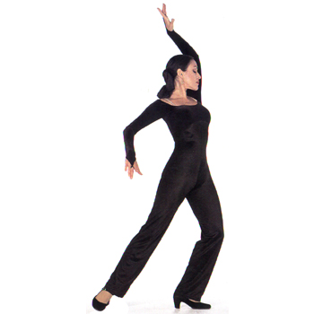 Long Sleeve, Boot-Cut Unitard. Style #: OS-VL811. Velvet and Lycra Jumpsuit.Wide-neck-line long sleeves top in stretch Velvet.Matching color Boot-Leg pants in Nylon Lycra. Top of garment is front lined.
Gountlets on sleeve ends.
<li> Allow two weeks for shipping.<br>