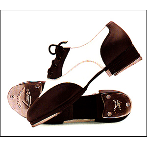 So-Danca Spectator Tap Shoes Style #: TA20. Designed in cooperation with father of American Jazz Dance, world famous Gus Giordano.<br>
Genuine Full Grain Leather Upper. Two Piece leather sole design allows for flexible arch.<br>
Traditional wing tip styling available in High Steppin black & White.<br>Complete with Leo's newest, biggest sounding Ultratone screw on taps.<br>
One half stitched-on rubber sole feature non-slip traction.<br>
Medium and wide widths available.<br>
Duratap tap system holds tap securely while allowing for sound adjustment.Medium width available only up to size 11.