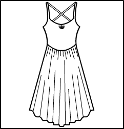 Camisole Criss-Cross Back Circle Dress Style #: 513C. Camisole Criss-Cross Back Lyrical Dress.Pinched Front.Circle Skirt. Front Lined.