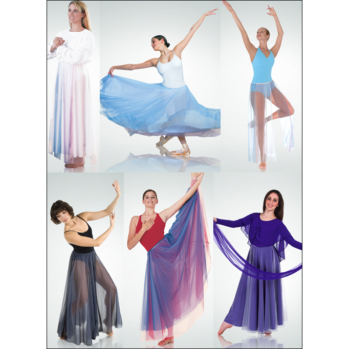 Full Circle Chiffon Skirt Style #: BW-538. A-Line full circle chiffon skirt features a narrow matching elastic waistband.
S-M is 38" long, L-XL is 39" long, 2X-3X is 40" long.