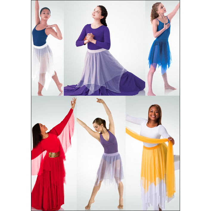 Double Layer 100% Chiffon Uneven Hem Skirt Style #: 539. Double Layer Sheer Chiffon Uneven Hem Skirt features a matching microfiber/spandex pull-on opaque waistband. Shown in picture over Dress # 512- sold seperately.