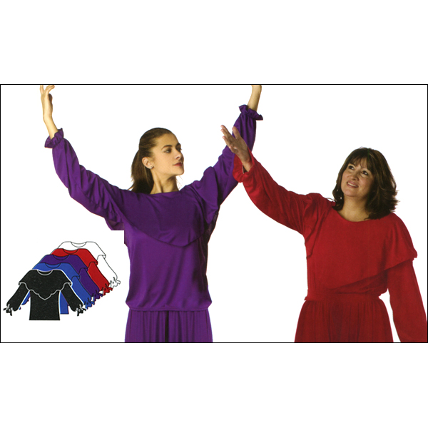 Pullover Top With A Wide Collar  ***ONLINE SPECIAL Style #: 564. Pullover features a wide collar with full gathered sleeves.