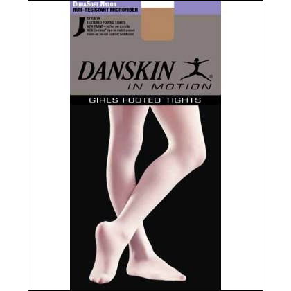 Girls' DuraSoft Nylon Run Resistant Footed Tight Style #: 58. Our most popular girls tight is run-resistant and has a reciprocated heel, sewn-on elastic waistband and unique texture.<br>
Product Features<br>
<li> 100% nylon 
<li> CoolMax® gusset 
<li> Sewn on waistband 
<li> Reciprocated heel provides a good fit 
<li> Made in USA