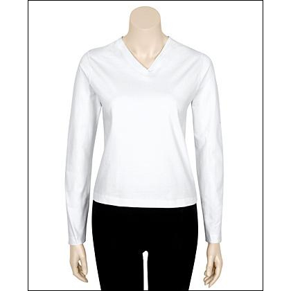 Womens' Stretch Cotton Long Sleeve Tee Style #: 9386. Stretch Cotton Long Sleeve tee is soft and comfortable. Perfect for a long jog on a cool morning. It features a v-neck for added interest.