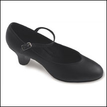 Capezio- 2" Heel Character/Tap Shoe Style #: 650. Capezio®'s Student Footlight features a 2 Inch heel with a leather lift, scored leather sole with top grain leather upper, a stitched on strap with buckle, and a flattering tapered toe with soft Cambrelle® lining. Excellent character or tap shoe.Available in Black,Tan,and White by Capezio. Also offered in Red and Silver by "Danshuz" brand.
Taps not included.

** Silver and Red colors available only in Medium width up to size 10 .
** Narrow width available only in sizes 4.5 -10 in Black, White, and Tan.