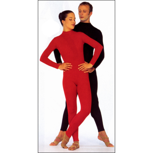 Mock neck Unitard Style #: 7005. Unisex long sleeves,mock neck unitard. Back zipper. Stretch matte nylon fabric. Unisex styling on a ladies pattern-men order one size up.
FOR MANY MORE UNITARD STYLES AND COLORS CHOICES,REFER TO THE "MADE-TO-ORDER" UNITARD CATEGORY.