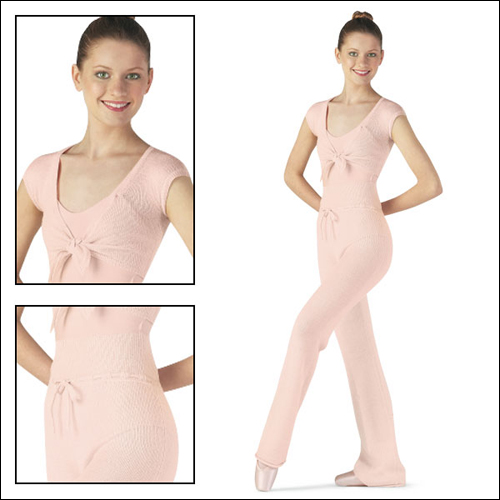 Danskin-Women's Tie Front Crop Top Style #: 7297. The perfect warm-up top, this tie-front crop top has popular cap sleeves for ease of movement.Soft light-weight knit. Shown with warm-up pants #7302.
