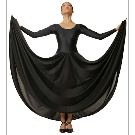 Long Sleeve Circle Dress Style #: 7401. This dress combines a long sleeve leotard and full flowy circle liturgical skirt into one. Available in plus sizes.