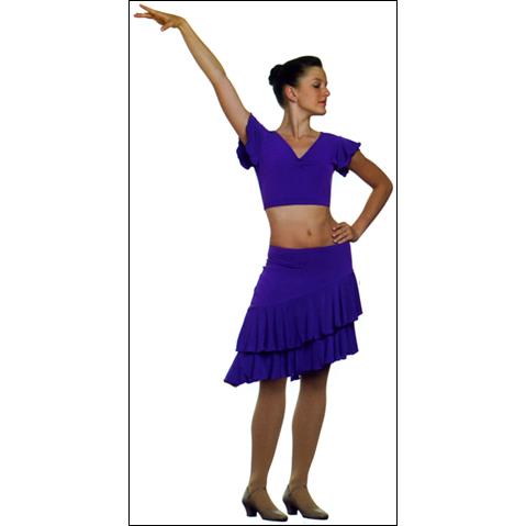 Asymmetrical Hemline Skirt Style #: 7635. Skirt features a full two tier asymmetrical hemline.