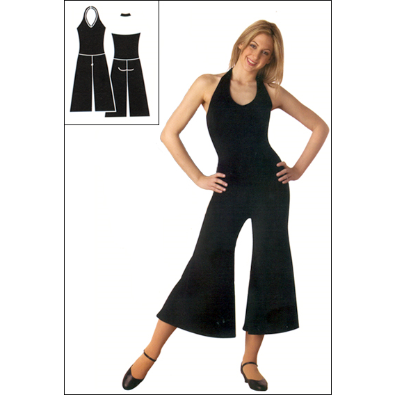 Crop Length V-Neck One Piece Halter Dance Wrap Style #: 7728. Crop length v-neck one piece halter dance wrap. Has a full gaucho style leg and features a power mesh built in bra for support.

*** NON-STOCK ITEM. PLEASE ALLOW 2 WEEKS BEFORE SHIPPING ***