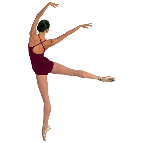 Criss-Cross Back Cami-Leotard Style #: P104. Classic Style, Criss-Cross Back Camisole Leotard. Ballet cut Leg Line. Full body princess seams elongate the dancers body. Classic round neck-line. Supportive front lining.