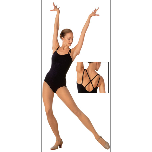 Double Strap Criss-Cross Back Cami-Leotard Style #: OSL-110. Camisole Leotard features jazz Cut Leg Line, Double Camisole Strap and Criss-Cross Back. Coolmax Built-in Bra Lining. Please allow 2-weeks shipping on this item.