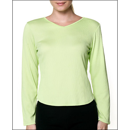 Women's Crinkle Jacquard Long Sleeve V-Neck Top Style #: 8064. Crisp Crinkle… On breezy days, just toss on this soft n' crinkly long sleeve shirt in a delicious lightweight blend and get out there! The cozy top with shirttail styling is perfect for outdoor exercise or a carefree day out.Soft, contemporary crinkle fabric, Shirttail hem.