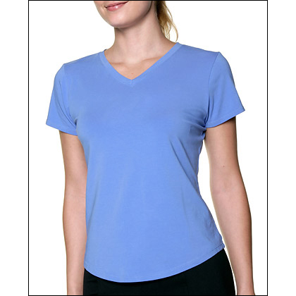 Women's Pima Cotton V-Neck Tee Shirt Style #: 8416. Like Butter... Our sensationally soft Pima cotton t-shirt with snappy shirttail hem gives you a luxurious relaxed fit and feel that's perfect for workouts or for casual wear. Grab up a few for all you do!