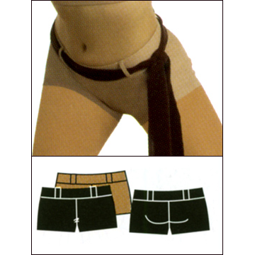 Low rise Boycut Short Style #: 8433. Low-rise boy cut short features a 2" wide covered elastic waistband with belt loops.