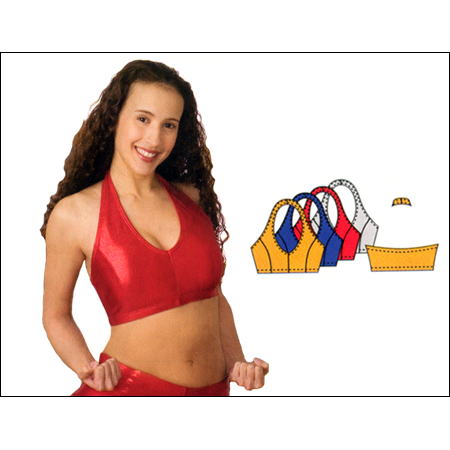 V-Neck Halter Features Pull-Over-The-Neck Styling Style #: 8490. V-Neck halter features pull-over-the-neck styling with princess seamsand a qwik-wik liner for superior support. Ultra shiny metallic fabric.