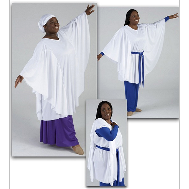 Angelic Top Style #: MS-84794. Knit V-neck top with wing sleeves. Side button-holes provide guide for sash. (shown belted and loose with TB135 Leotard, and 565 Palazzo Pants, 80792 Head Scarf and 74795 Foil Sequin sash-all sold separaely).
<li> Limited stock item. Allow two weeks for shipping. If unable to wait two weeks please call to check availablity.<br>
