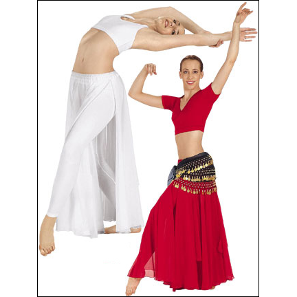 Ankle Length Split Skirt Style #: 86902M. Long split skirt.Adjustable elastic waistline.Multi panels,Ankle length.size S/M has 8-panels,size M/L has 12 panels.(Shown in picture with wrap top # 46604 and coined wrap skirt# 86905-sold separately).Refer to our Modern Dance Shoes category for Belly-Dancing shoes and sandals.